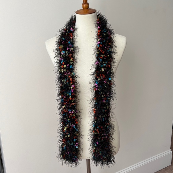 Handmade Multicolored and Black Frill Scarf 57" Long - Picture 5 of 7
